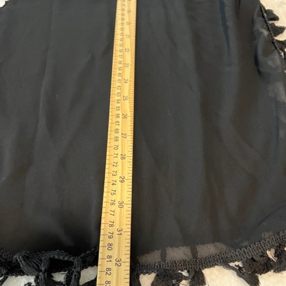 SHEIN Black Sheer Floral Embroidered Poncho Tasseled Hem Loose Tunic Size Medium - Picture 11 of 11